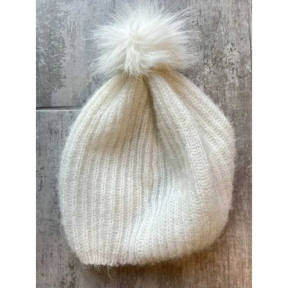 D&Y David & Young Women's Knit Hat Winter White Pom Pom Slouchy Beanie Cute